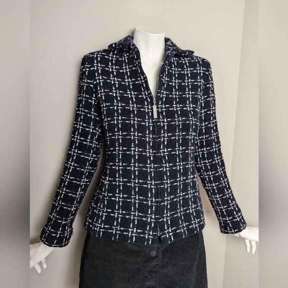 Dana Buchman Blazer Fitted Women's Jacket collar tweed wool zip up size 2 - Picture 2 of 10